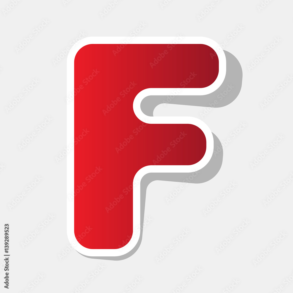 Letter F sign design template element. Vector. New year reddish icon with outside stroke and gray shadow on light gray background. Letter F sign design template element. Vector. New year reddish icon with outside stroke and gray shadow on light gray background.