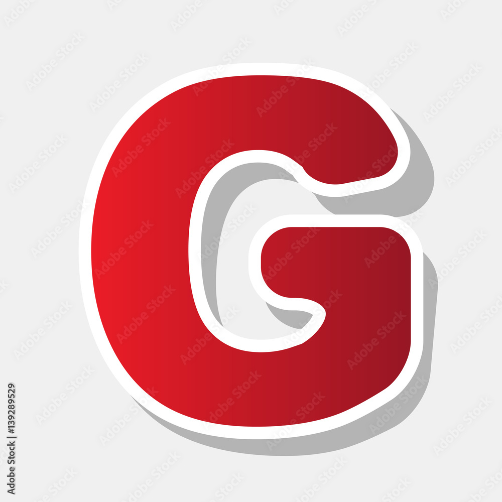 Letter G sign design template element. Vector. New year reddish icon with outside stroke and gray shadow on light gray background. Letter G sign design template element. Vector. New year reddish icon with outside stroke and gray shadow on light gray background.