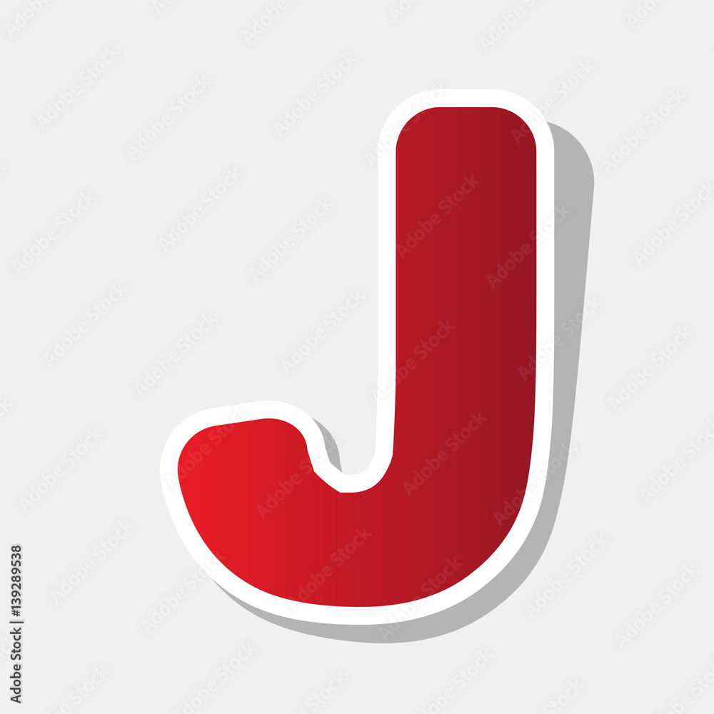 Letter J sign design template element. Vector. New year reddish icon with outside stroke and gray shadow on light gray background. Letter J sign design template element. Vector. New year reddish icon with outside stroke and gray shadow on light gray background.