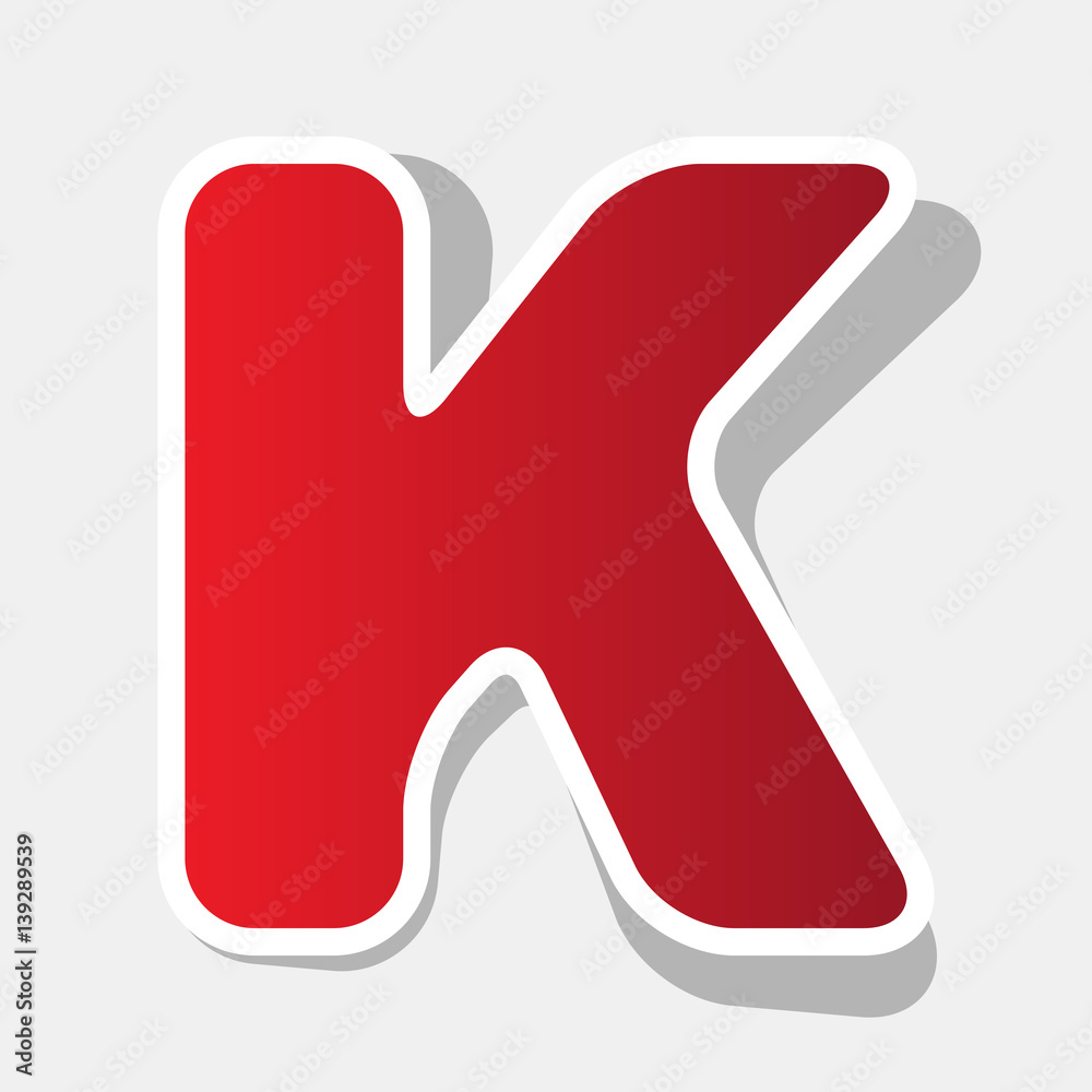 Letter K sign design template element. Vector. New year reddish icon with outside stroke and gray shadow on light gray background. Letter K sign design template element. Vector. New year reddish icon with outside stroke and gray shadow on light gray background.