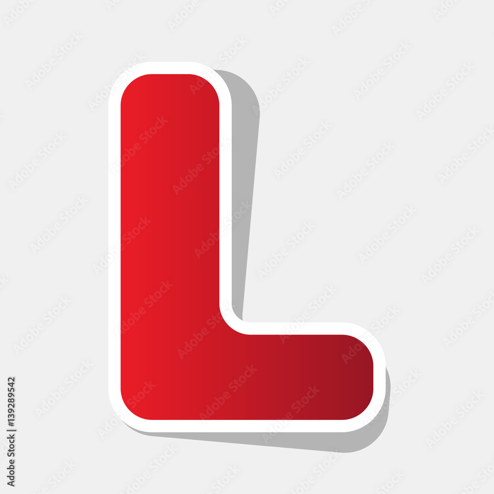 Letter L sign design template element. Vector. New year reddish icon with outside stroke and gray shadow on light gray background. Letter L sign design template element. Vector. New year reddish icon with outside stroke and gray shadow on light gray background.