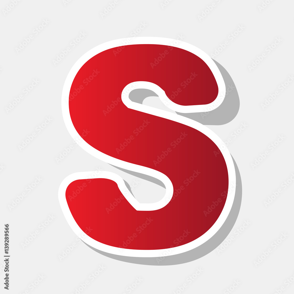 Letter S sign design template element. Vector. New year reddish icon with outside stroke and gray shadow on light gray background. Letter S sign design template element. Vector. New year reddish icon with outside stroke and gray shadow on light gray background.