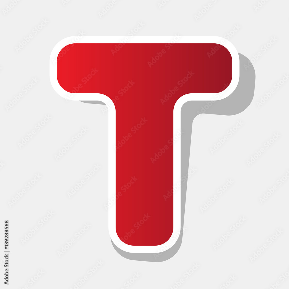 Letter T sign design template element. Vector. New year reddish icon with outside stroke and gray shadow on light gray background. Letter T sign design template element. Vector. New year reddish icon with outside stroke and gray shadow on light gray background.