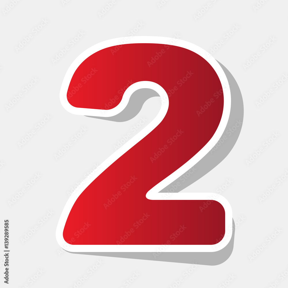 Number 2 sign design template elements. Vector. New year reddish icon with outside stroke and gray shadow on light gray background.
