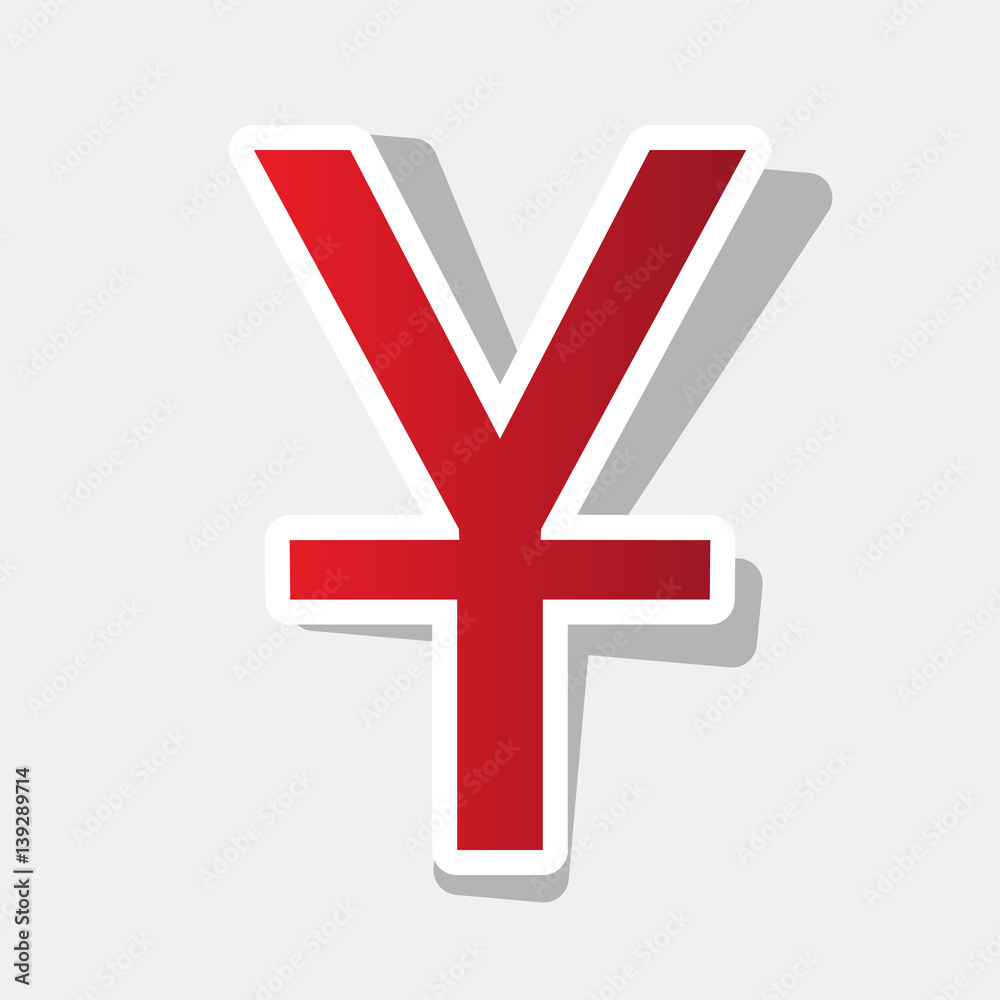 Fototapeta premium Chinese Yuan sign. Vector. New year reddish icon with outside stroke and gray shadow on light gray background.