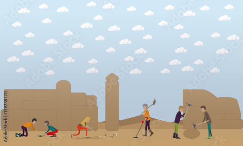 Archaeological excavation concept vector illustration in flat style