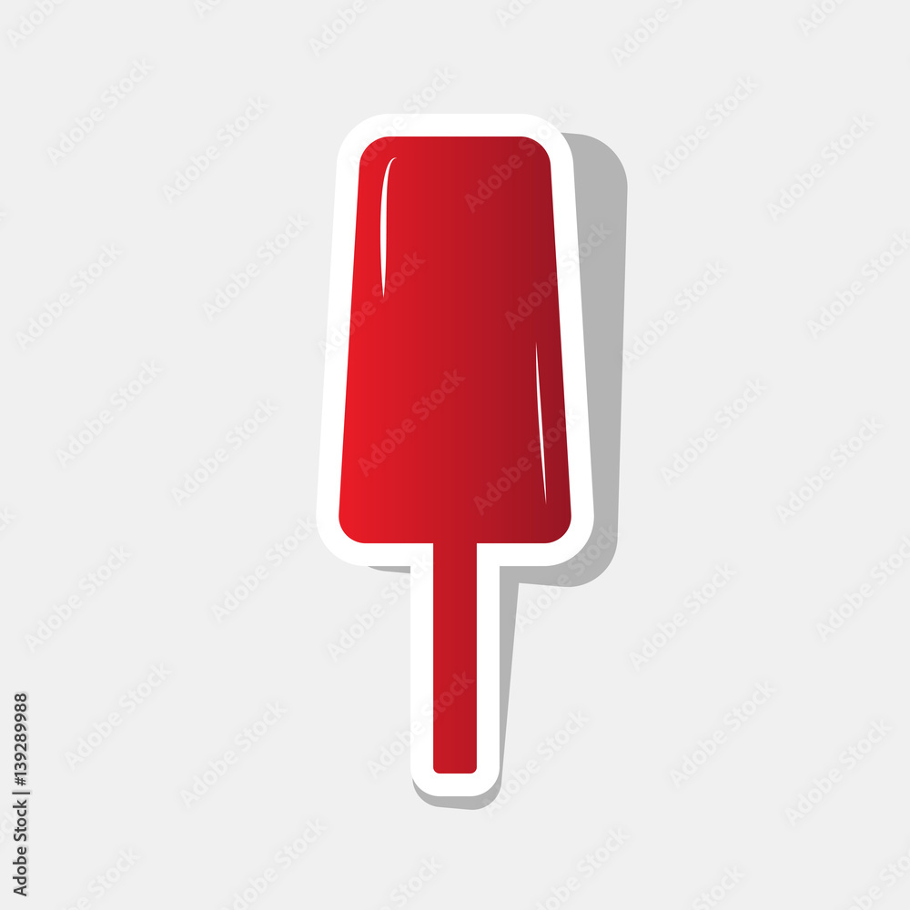 Ice Cream sign. Vector. New year reddish icon with outside stroke and gray shadow on light gray background. Ice Cream sign. Vector. New year reddish icon with outside stroke and gray shadow on light gray background.