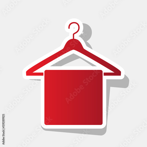 Towel On Hanger sign. Vector. New year reddish icon with outside stroke and gray shadow on light gray background.