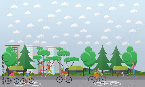 Bike path in the park concept vector illustration, flat style