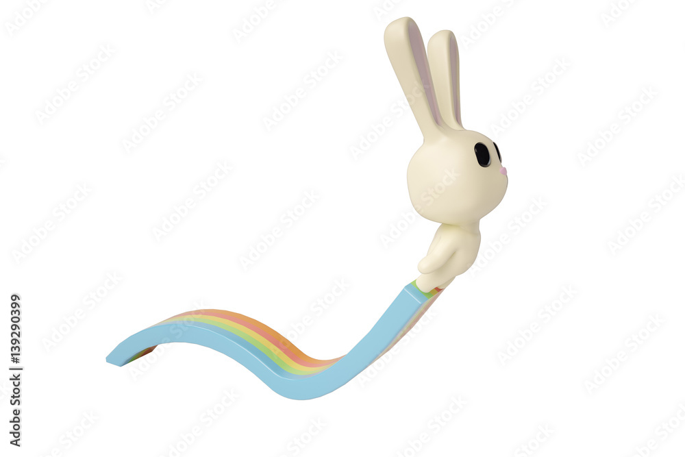 A cartoon rabbit jumping on a rainbow,3D illustration. Stock Illustration |  Adobe Stock