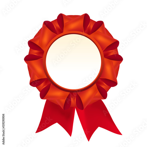 Vector beautiful red silk rosette with ribbons winner medal template