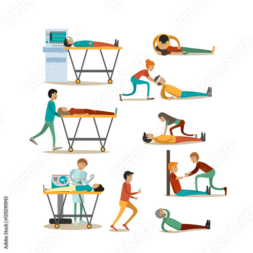 Vector flat icons set of emergency first aid people