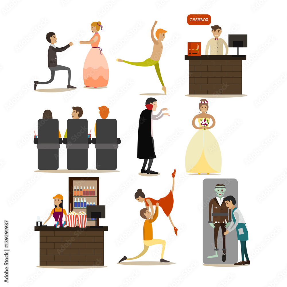 Obraz premium Vector set of opera concept icons, flat style design elements