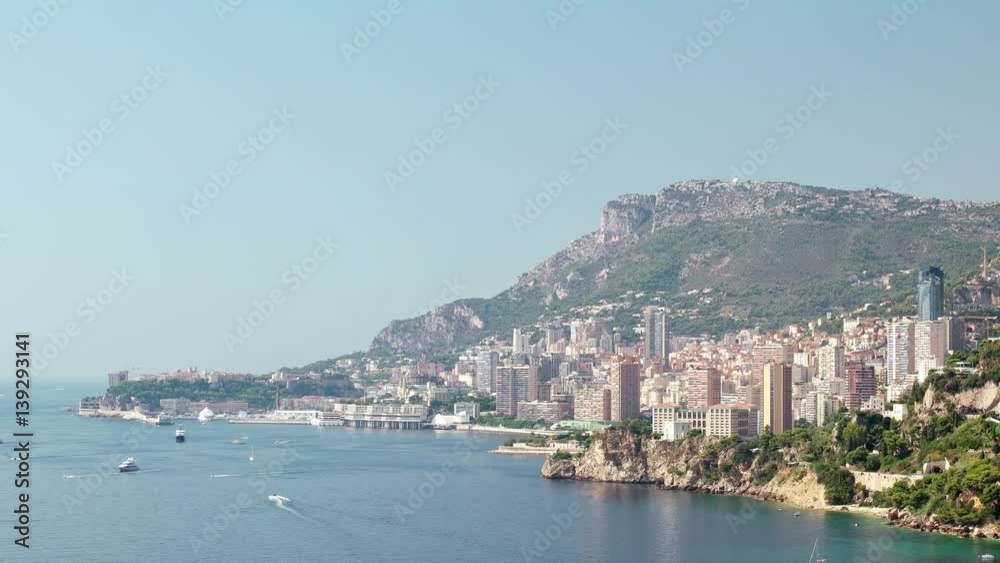 Panoramic landscape of Principality Monaco coast and Monte Carlo harbor. Panoramic landscape of Principality Monaco coast and Monte Carlo harbor.