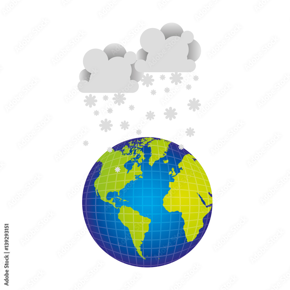 earth planet with clouds snow icon, vector illustraction design