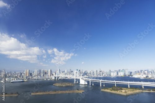 東京都市風景　お台場から望む東京都心全景　快晴青空