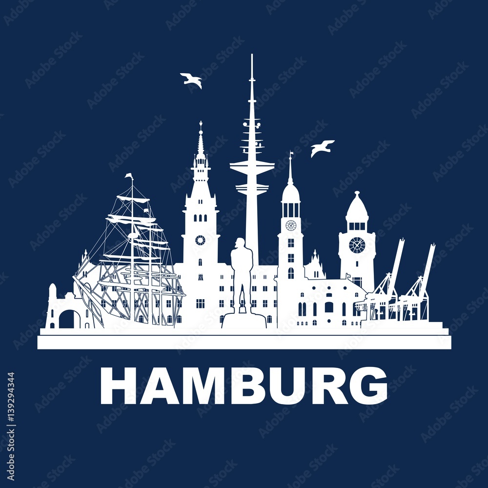 Hamburg Skyline Schattenriss Denkmäler Kultur Sehenwürdigkeiten ...