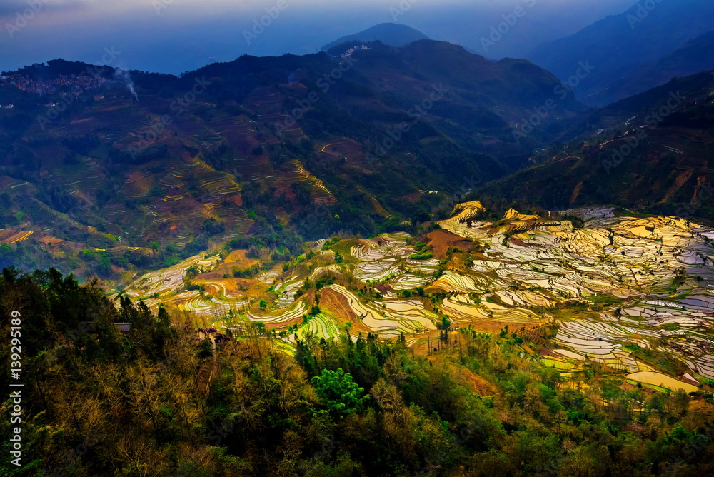Obraz premium Terraced rice fields in Laohuzui Yuanyang County