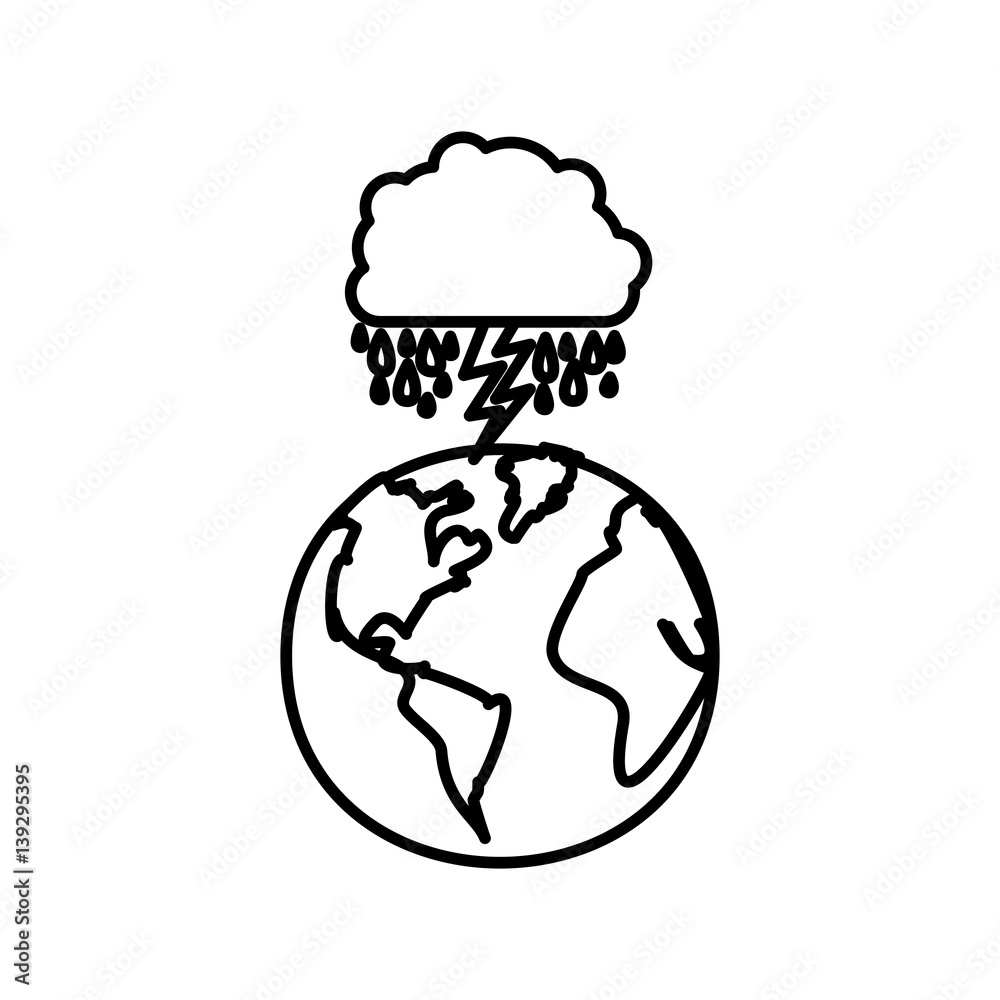 figure earth planet with cloud rainning and ray, vector illustraction ...