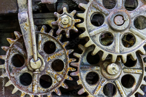 gears from old industrial mechanism closeup