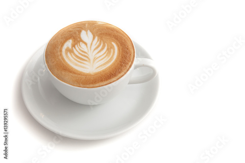 Obraz na płótnie Coffee cup of rosetta latte art on white background isolated w salonie
