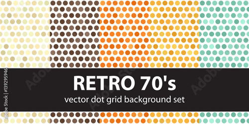 Polka dot pattern set "Retro 70's". Vector seamless geometric dot backgrounds