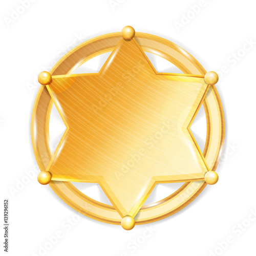 Sheriff Badge Star Vector. Police Golden Hexagonal Star Icon.