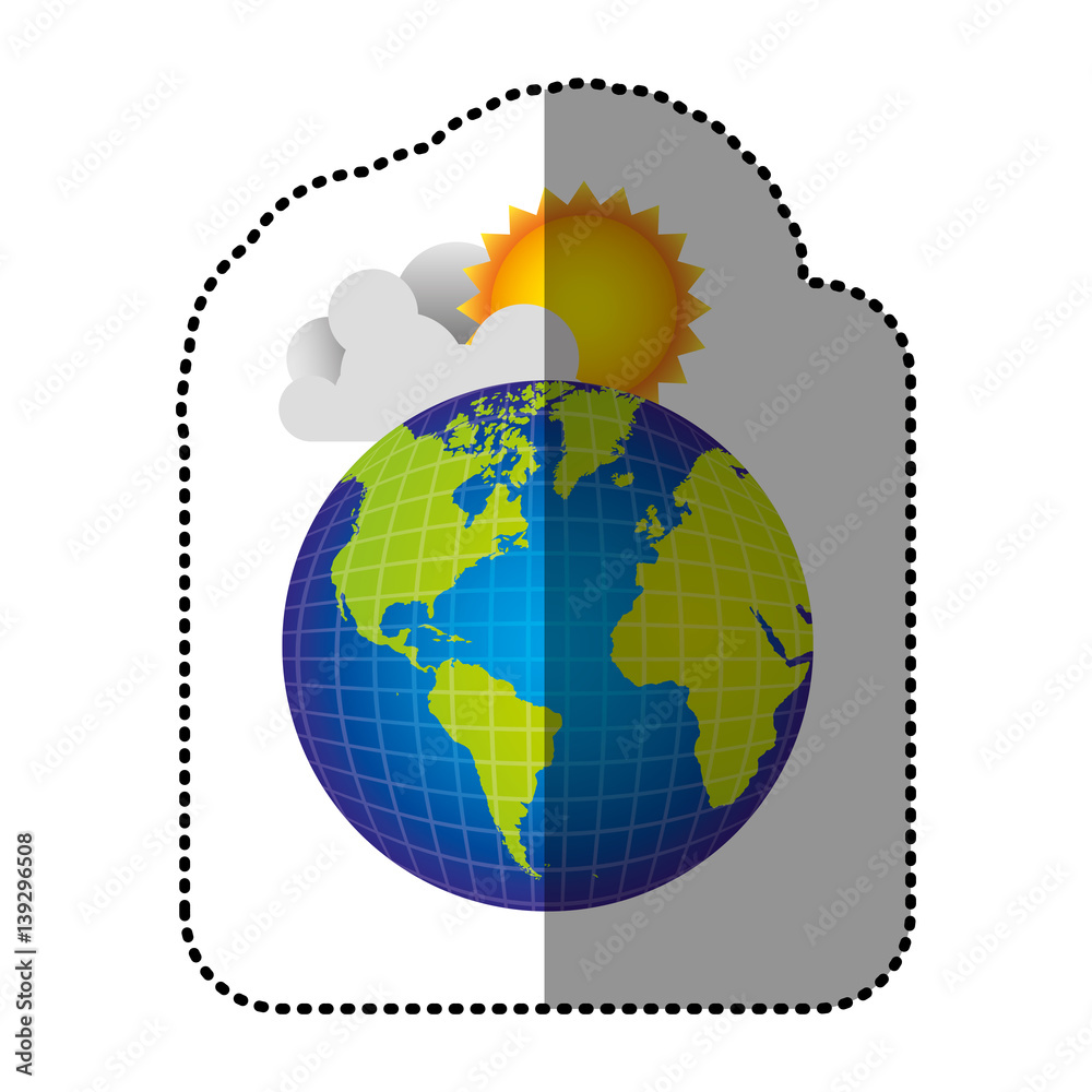 color earth planet with cloud and sun, vector illustraction design