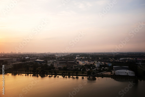 Atmosphere and town view at sunset