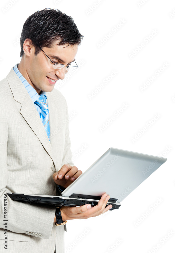 Businessman working with laptop, over white Businessman working with laptop, over white