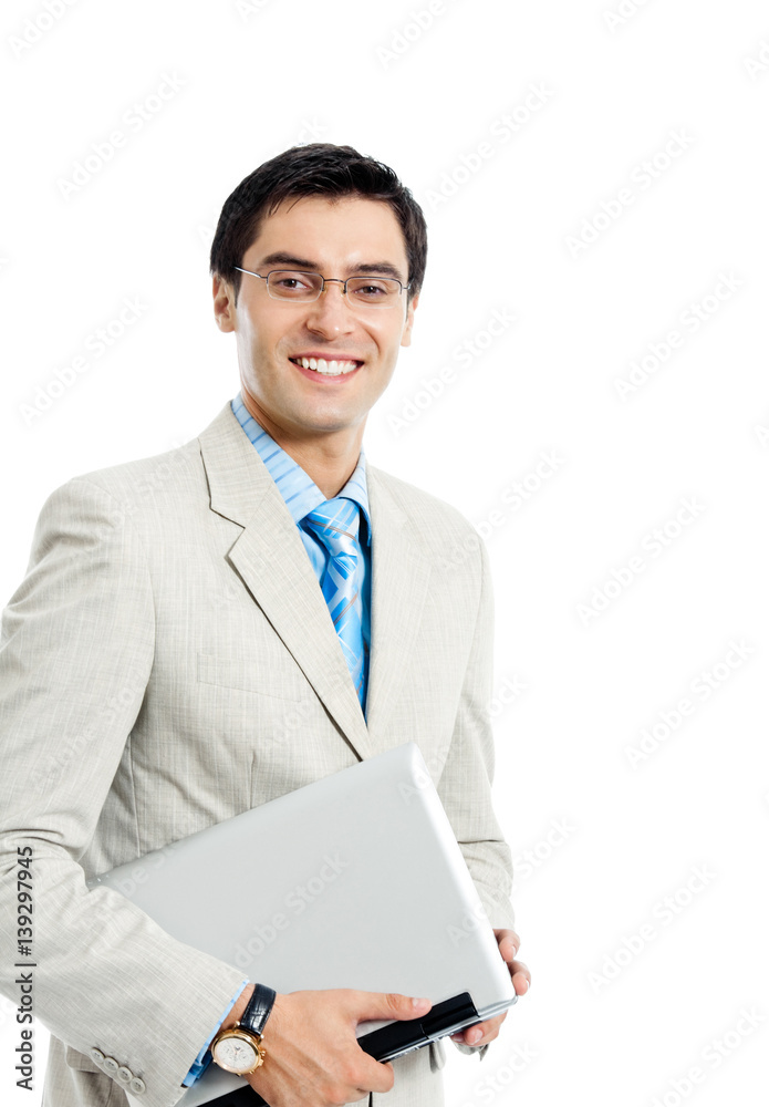 Businessman working with laptop, over white Businessman working with laptop, over white