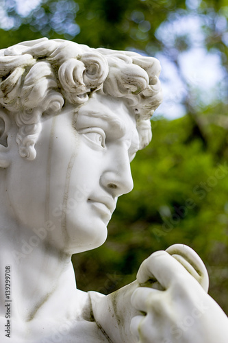Close up of a statue of a male head
