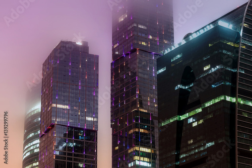 modern office building night fog