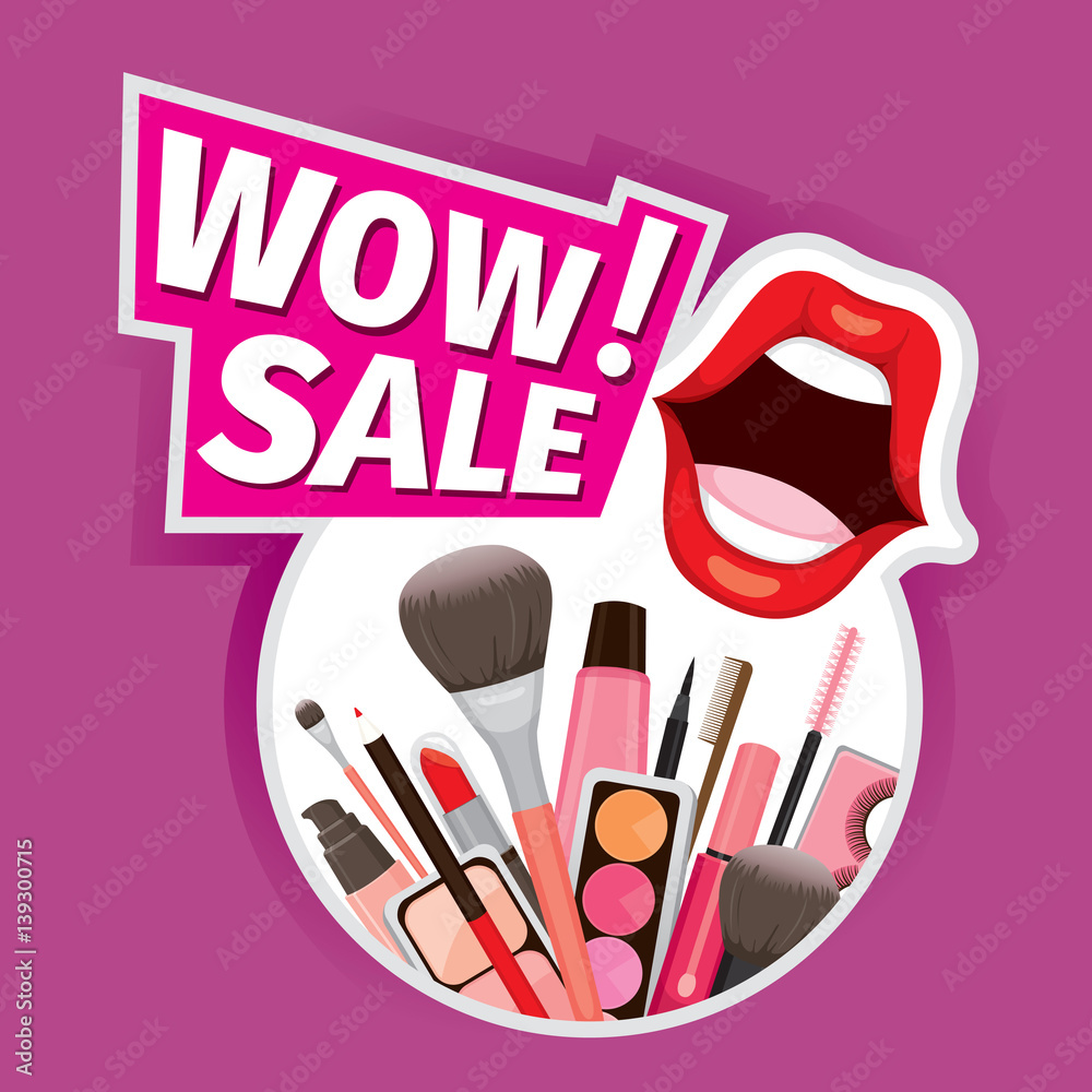 Wow Sale Cosmetics Banner For Shopping Season, Makeup, Accessories,  Equipment, Beauty, Facial, Fashion Stock Vector | Adobe Stock