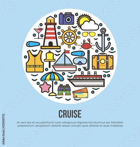 Sea cruise travel or summer ocean vacation vector poster