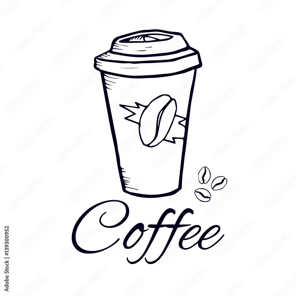 Coffee bean and cup sketch Doodle style coffee bean with cup vector  illustration  CanStock