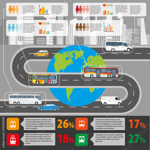 Public transport and passenger statistics vector flat infographics template