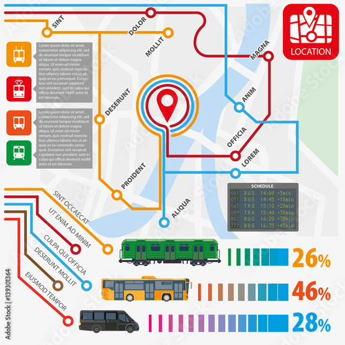 Public transport routes stations statistics vector infographics flat template