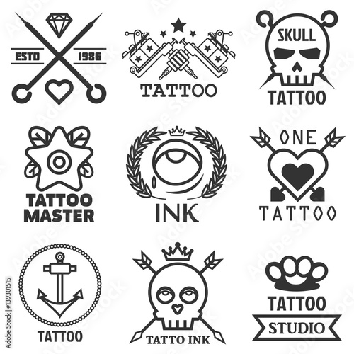 Tattoo studio salon vector icon templates skull, heart, anchor
