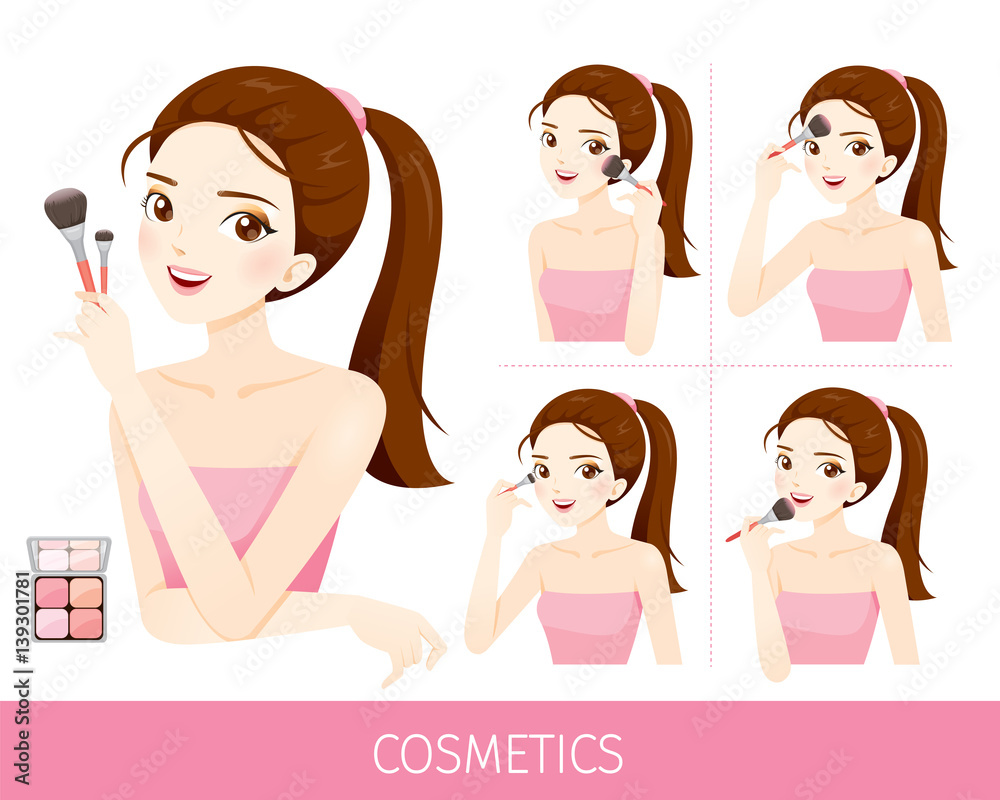 Woman With Step To Apply Cheeks Makeup, Accessories, Equipment, Beauty, Facial, Fashion Woman With Step To Apply Cheeks Makeup, Accessories, Equipment, Beauty, Facial, Fashion