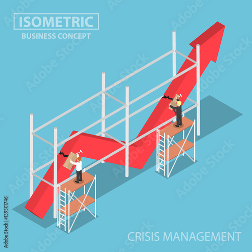 Isometric businessman trying to fix broken graph