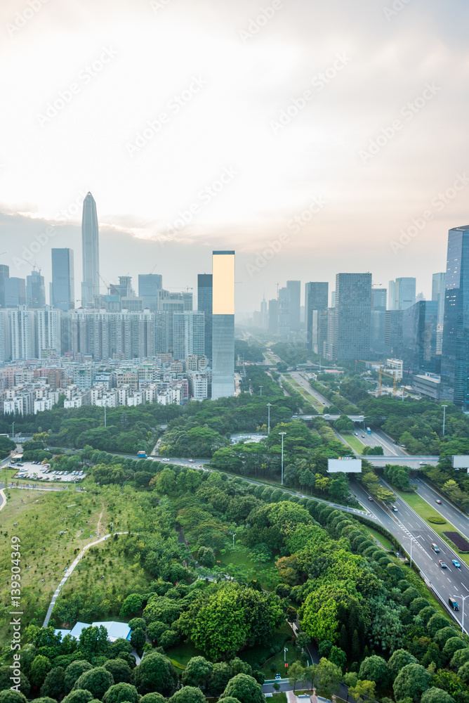 Fototapeta premium urban traffic with cityscape in Hong Kong,China.