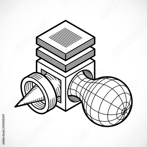 Engineering three-dimensional construction, abstract vector trigonometric shape.
