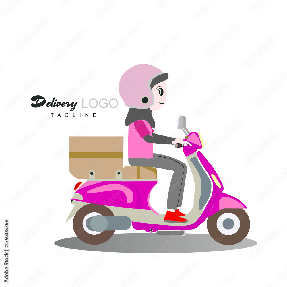 delivery girls with motorcycle logo vector delivery girls with motorcycle logo vector