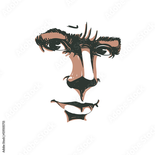 Vector portrait of irate woman, illustration of good-looking but angry female. Person emotional face expression, visage features.