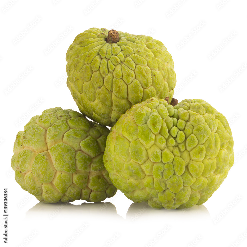 Sugar Apple (custard apple, Annona, sweetsop) on white background Sugar Apple (custard apple, Annona, sweetsop) on white background