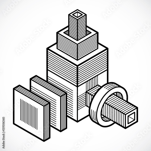 Abstract trigonometric construction, vector dimensional design template.