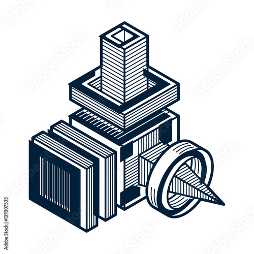 Abstract trigonometric construction, vector dimensional design template.