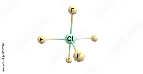 Chlorine pentafluoride molecular structure isolated on white photo