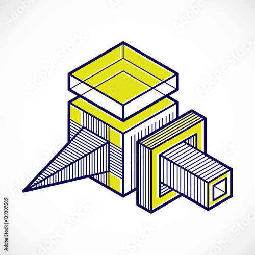 Abstract trigonometric construction, vector dimensional design template.